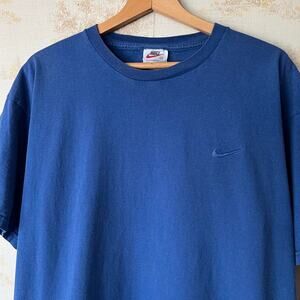 Vintage 90s Nike Embroidered Swoosh Tee | Faded Blue | Size XL